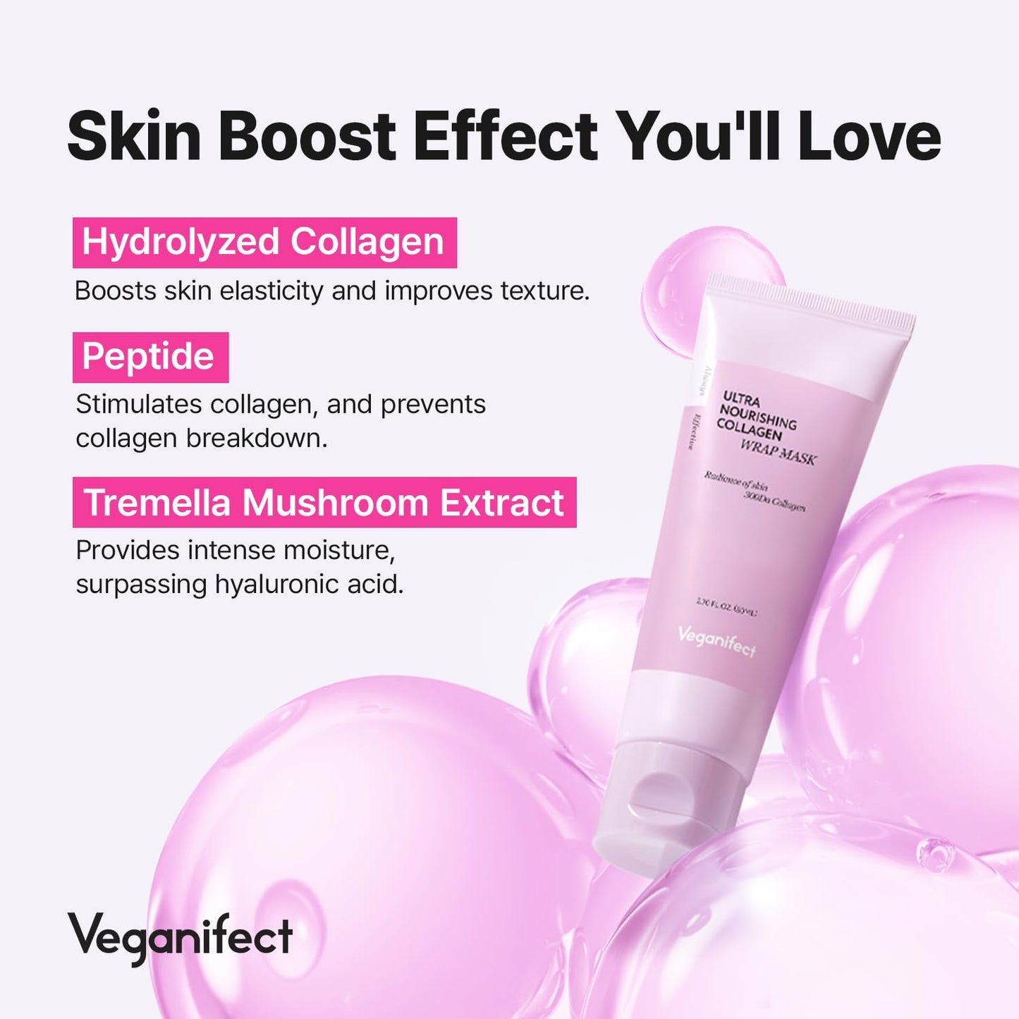 Collagen Overnight Wrapping Peel Off Facial Cream Mask with Jelly Brush, For Elasticity, Hydrating, Hydrolyzed Collagen & Peptide, Glass Skin, Korean Skincare, 2.73 Fl Oz