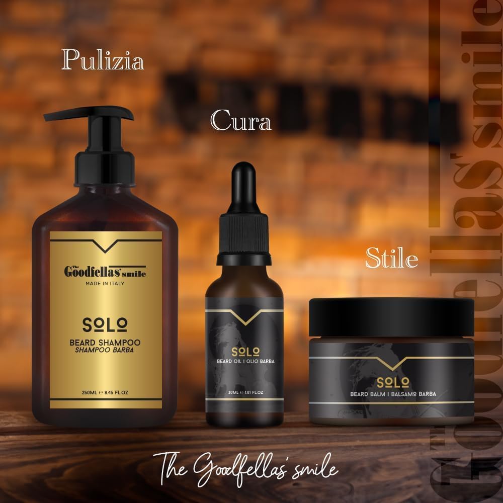 The Goodfellas' smile. Nourishing Beard Shampoo, 250ml/8.5 oz, Made in Italy, Solo (Sanalwood & Mandarin)