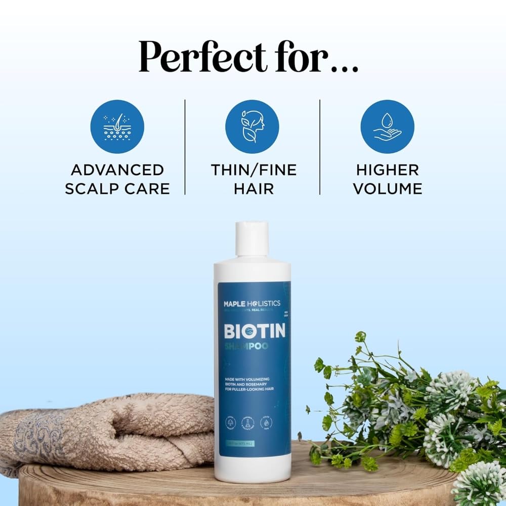 Rosemary and Biotin Shampoo for Thinning Hair - Vegan Volumizing Shampoo for Fine Hair with B Vitamins Argan Oil & Tea Tree Essential Oil - Paraben Silicone and Sulfate Free Vegan Formula (16 Fl Oz)