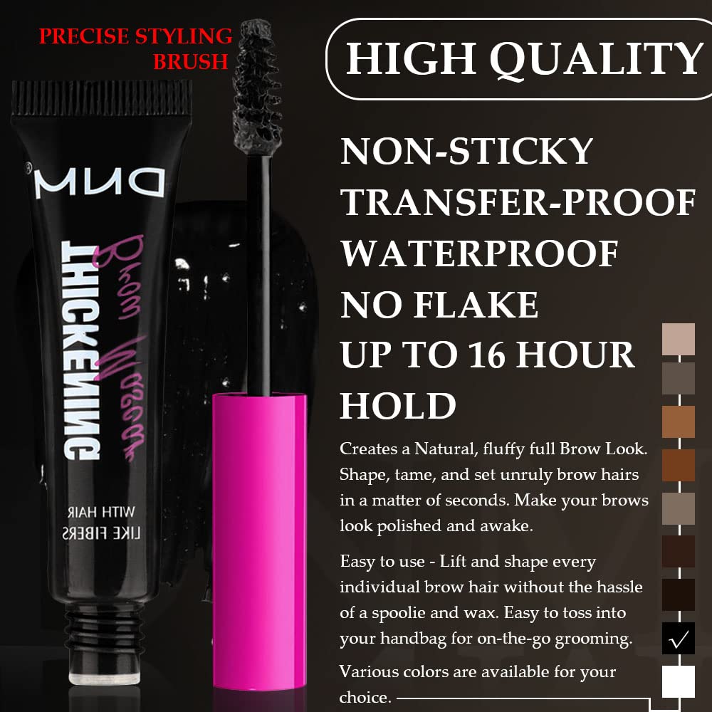 Tinted Thickening Brow Mascara,Brow Fast Sculpt,Waterproof, Transfer-proof, Brush to Fill in Eyebrows and Cover Gray Hairs - Cruelty Free - Light Medium Brown (2pcs 08 Black)