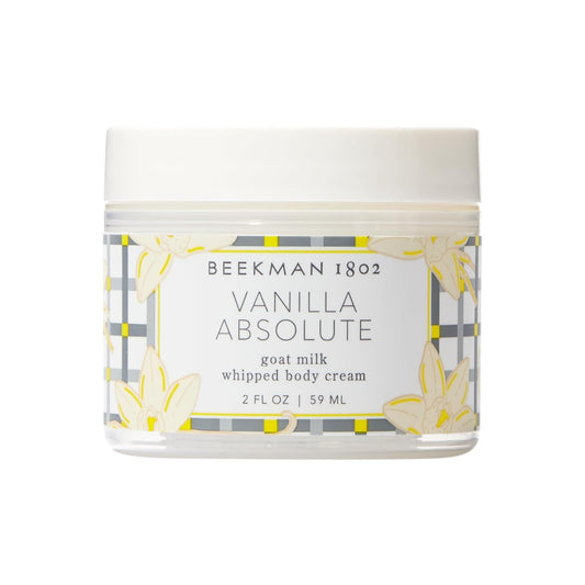 Beekman 1802 Whipped Body Cream, Vanilla Absolute, 2oz - Scented - Moisturizes, Soothes & Softens - With Coconut Oil & Mango Seed Butter - No Irritation - Good for Sensitive Skin