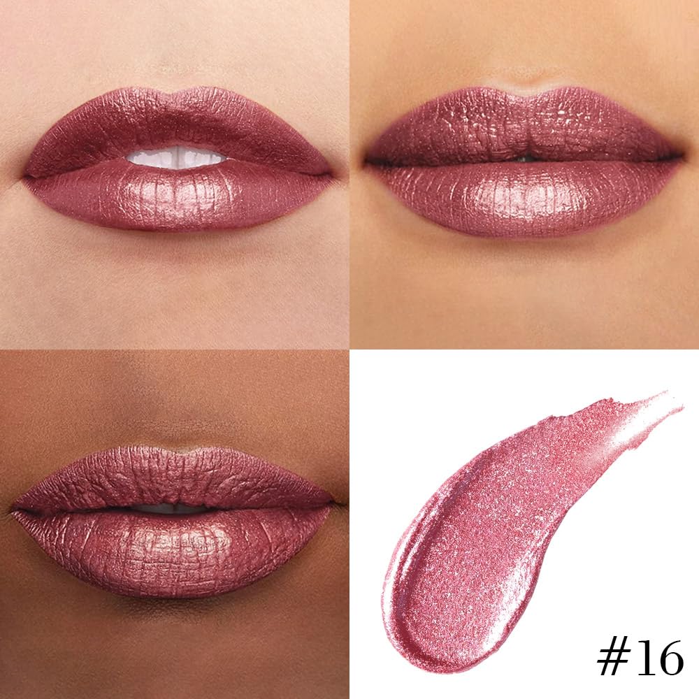 Kaely 2-in-1 Mauve Metallic Lipstick and Lip Liner, Shimmer Liquid Metallic Lipsticks for Women, Glitter Lip Gloss Stain Long Lasting Waterproof Smudge Proof 24 Hour, Vegan Makeup, 16