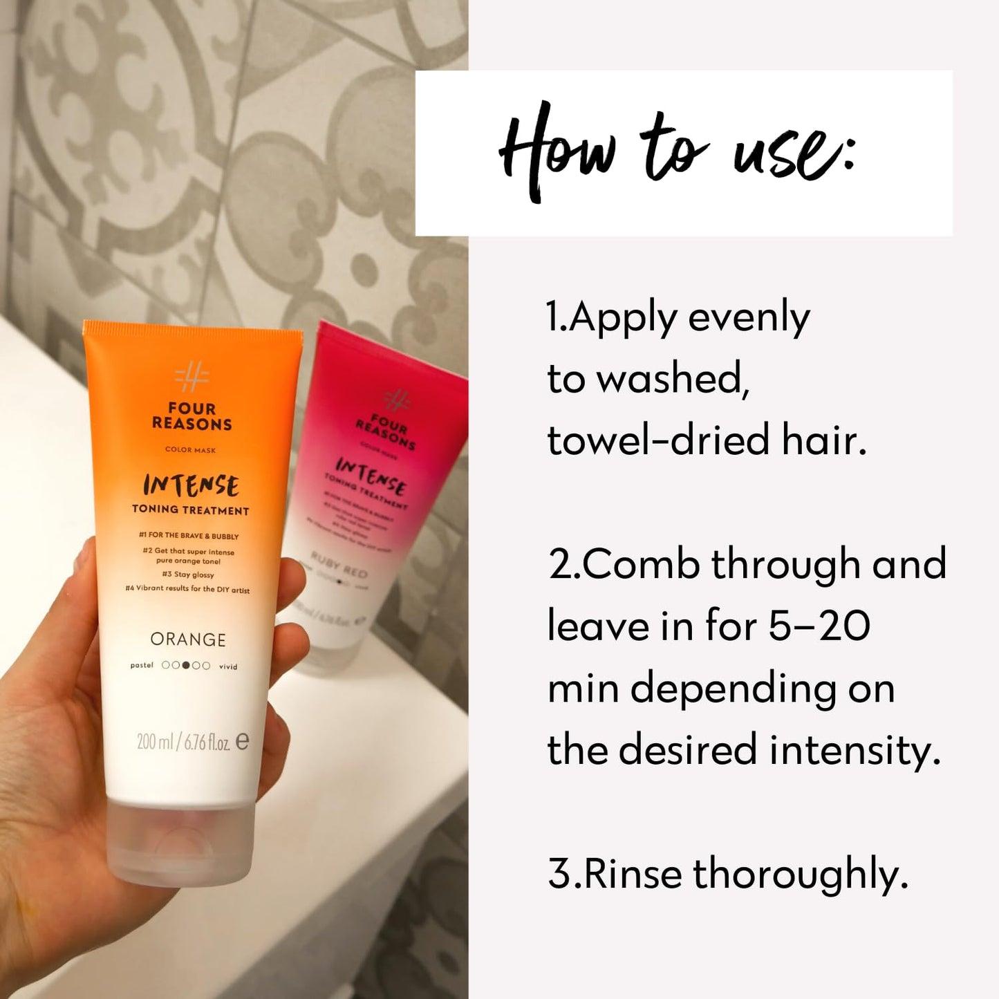 FOUR REASONS Color Mask INTENSE - Orange, 6.76 fl oz - Intensive Toning Treatment - Color Depositing Conditioner - Semi Permanent Hair Dye for Lightened and Colored Hair - 100% Vegan