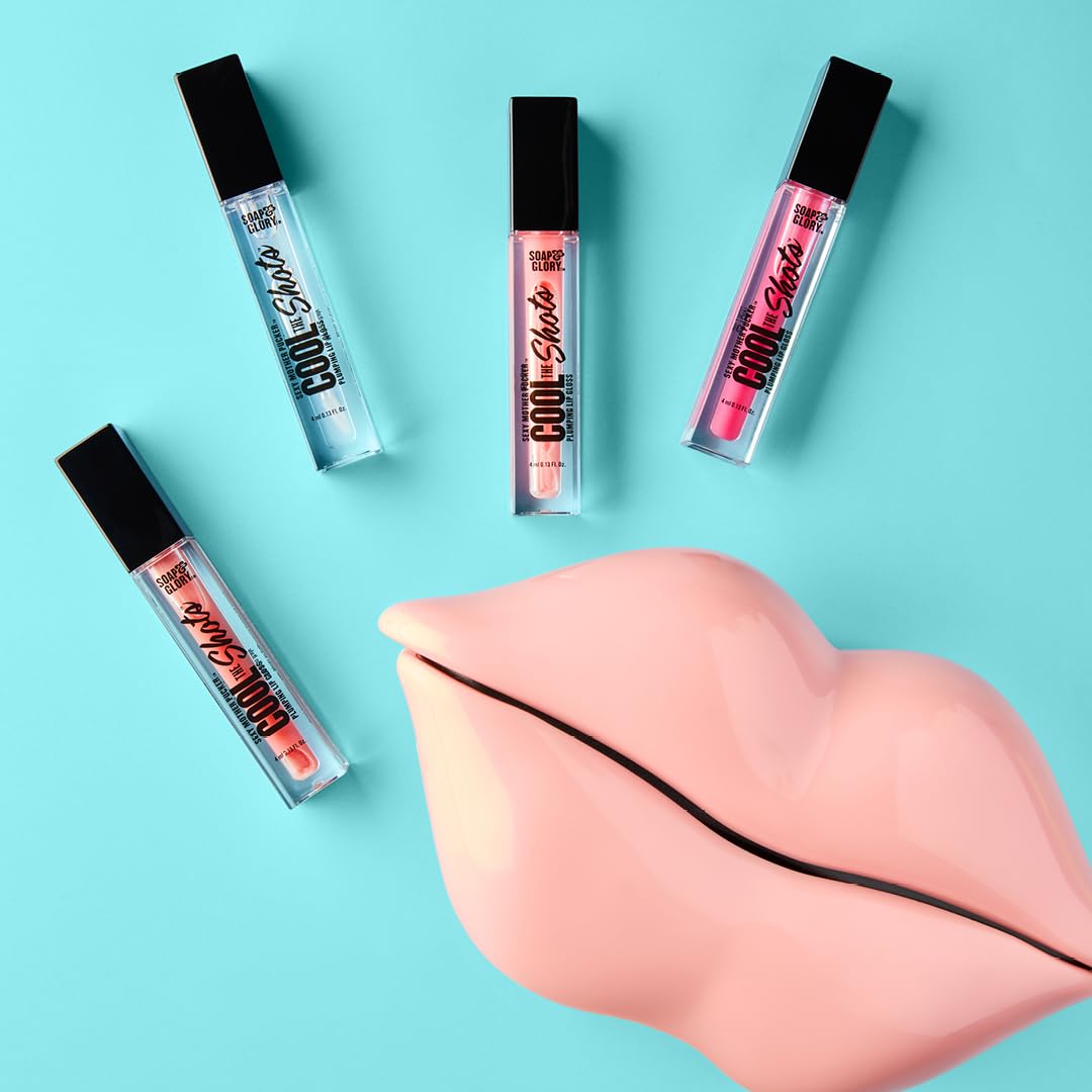 Soap & Glory Cool The Shots Plumping Lip Gloss Duo – Clear (4ml) & Pink Charming (4ml) – Hydrating & Cooling Lip Plumpers with Menthol & Vitamin E – High Shine, Vegan & Cruelty-Free