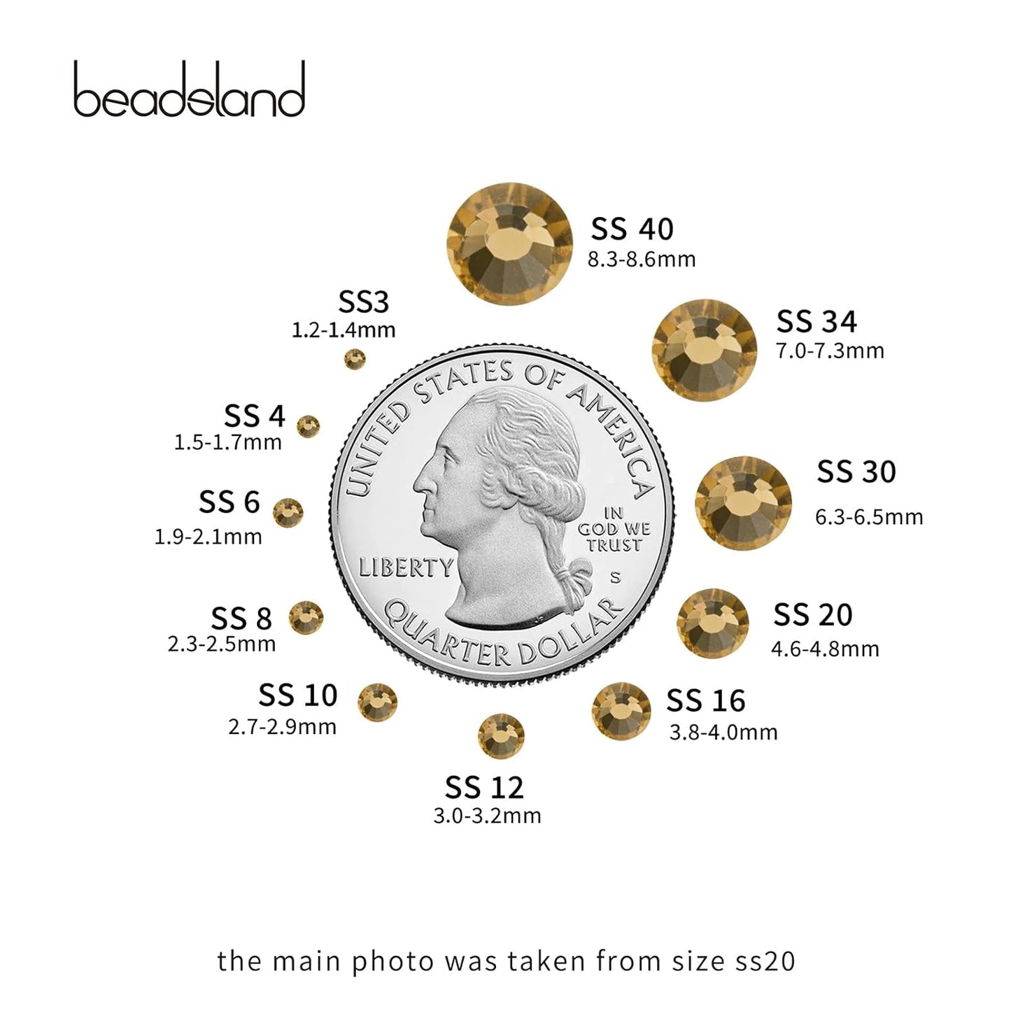 beadsland Flat Back Crystal Rhinestones Round Gems, Lt Colorado Topaz (1.9-2.0mm) SS6/1440pcs