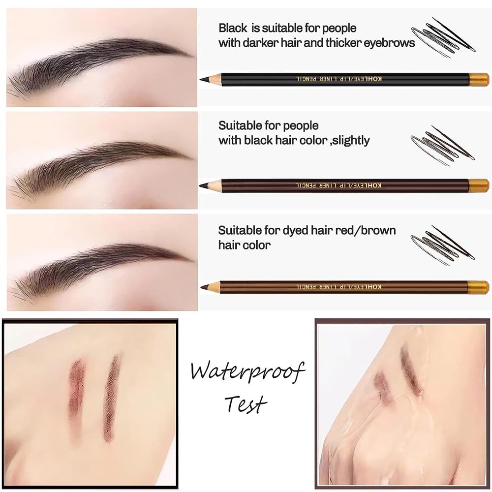 5Pcs Wooden Hard-Core Eyebrow Pencils for Women, Light Brown Eyebrow and Eyeliner Pencil, Long Lasting Waterproof and Sweat-Proof, Beginner Makeup Brow Pencil, Create a Natural Eye Brow