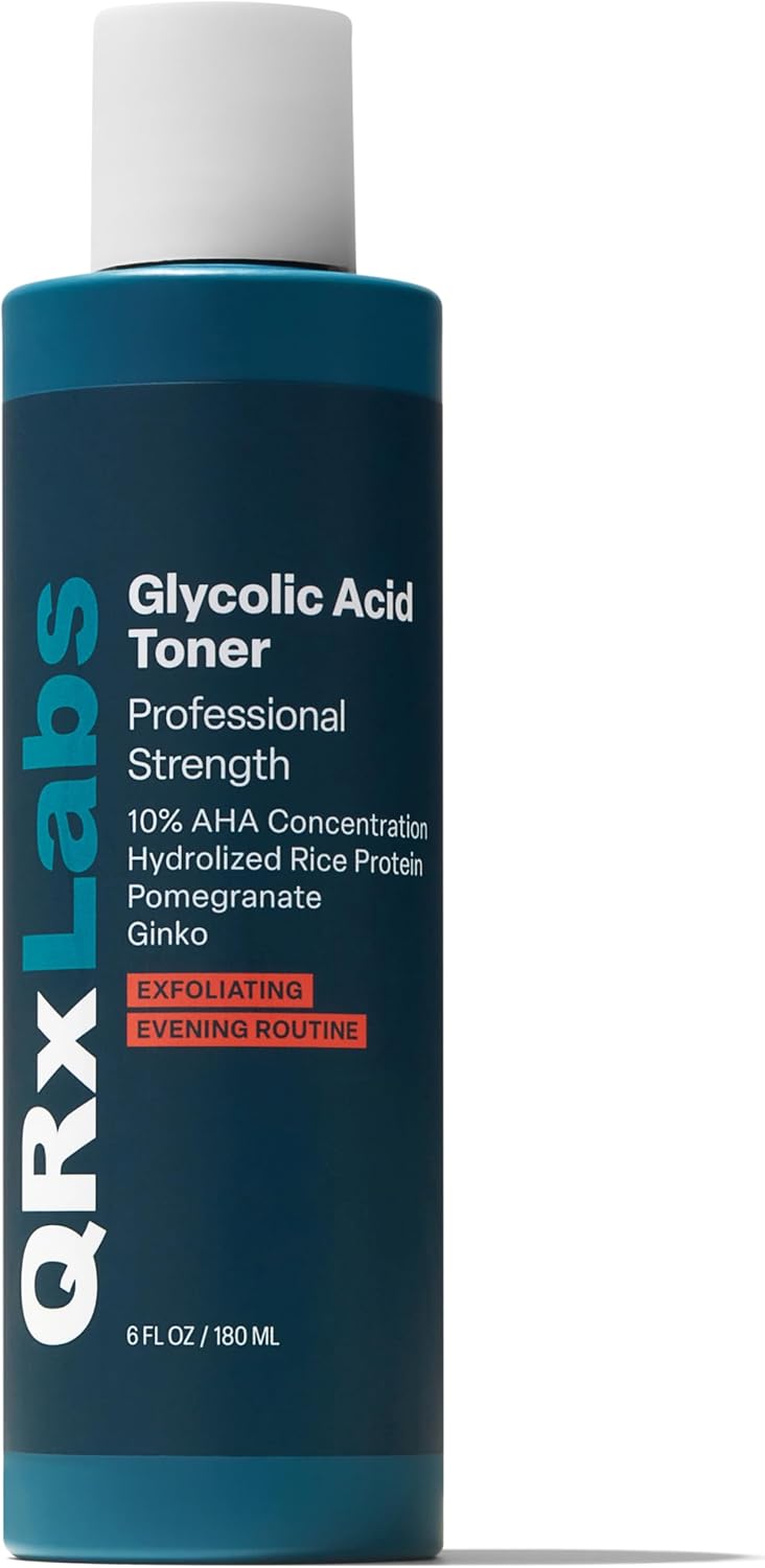 QRxLabs Glycolic Acid Toner - 6 fl oz - Exfoliating Face Toner with Witch Hazel & Salicylic Acid - 10% Glycolic Brightening & Hydrating Anti-Aging Treatment