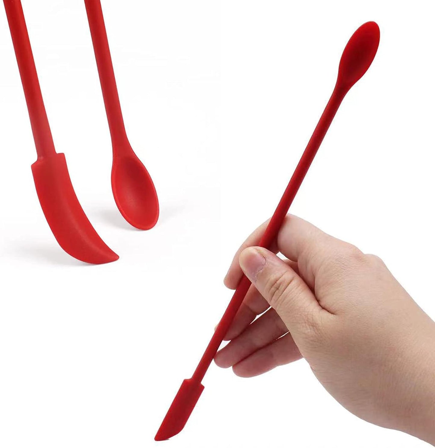 8 Pieces Mini Silicone Spatula Set, Small Rubber Spatula for Makeup, Thin Jar Scraper for Kitchen (8, BLACK+RED)