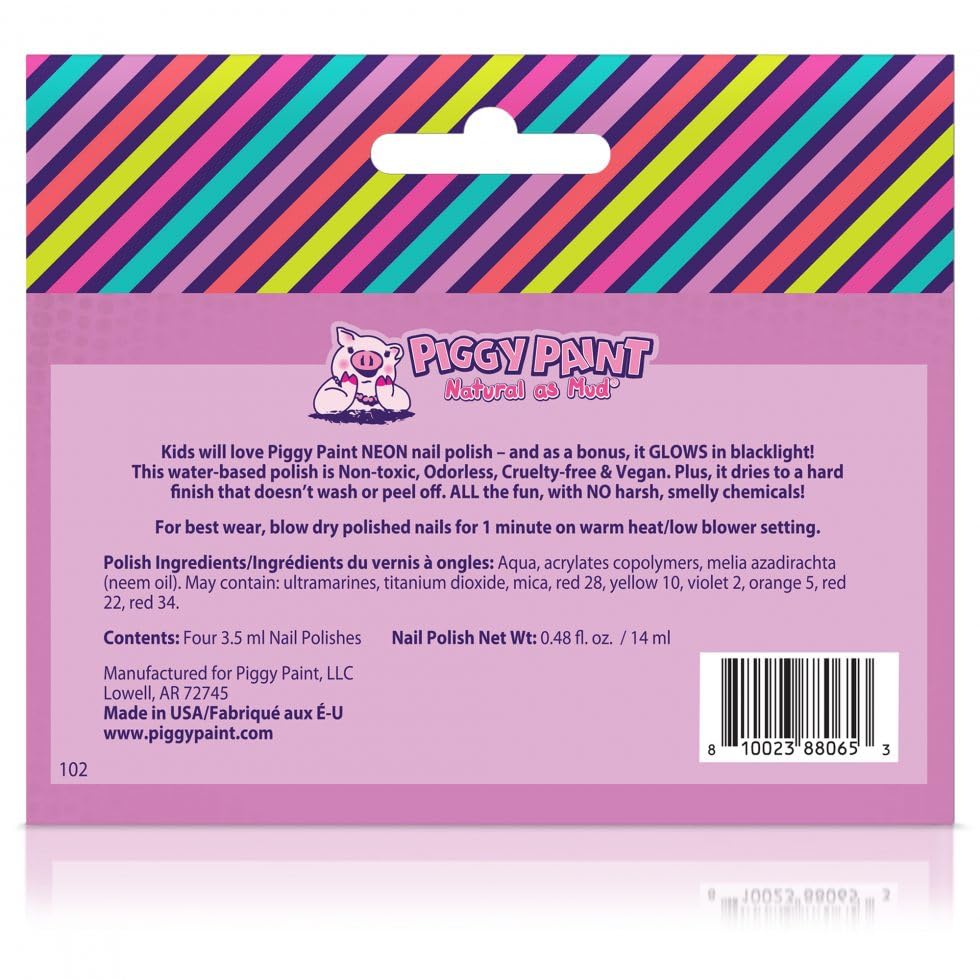 Piggy Paint 4 Polish Neon Box Set (Bonus: Blacklight Glow!)