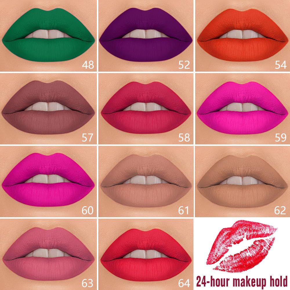 evpct 1Pcs Fire Bright Red Matte Lip Liner & Liquid Lipstick Stain Makeup Set for Women, Red Lip Liner Stain Long Lasting Waterproof Smudge Proof, Cruelty Free Lip Stick Makeup 24 hours originales, 64