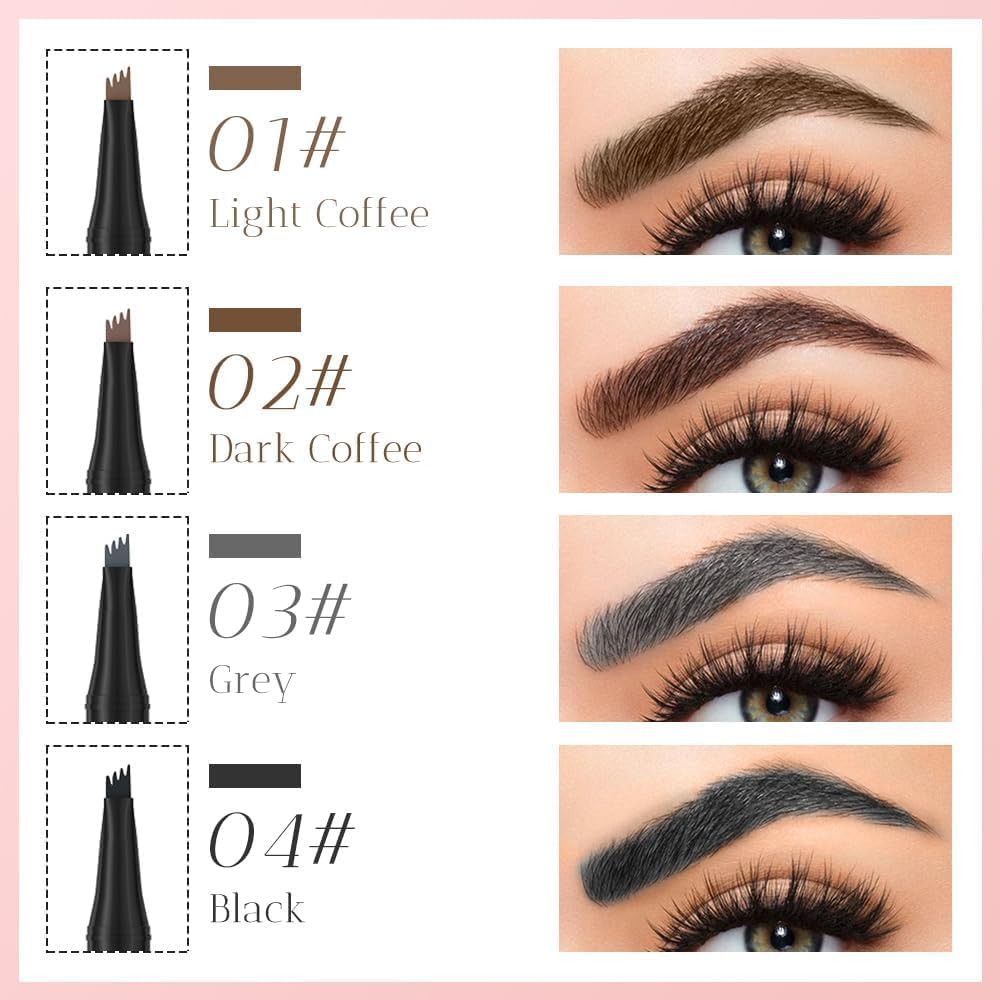 Microblading Eyebrow Pen, New 3D Microblading Eyebrow Pencil, Waterproof Eye Brow Pen with 4 Tip, Natural Magic Eyebrow Makeup Fine Stroke Contouring Pencil Long-Lasting Stay on All Day (Black)