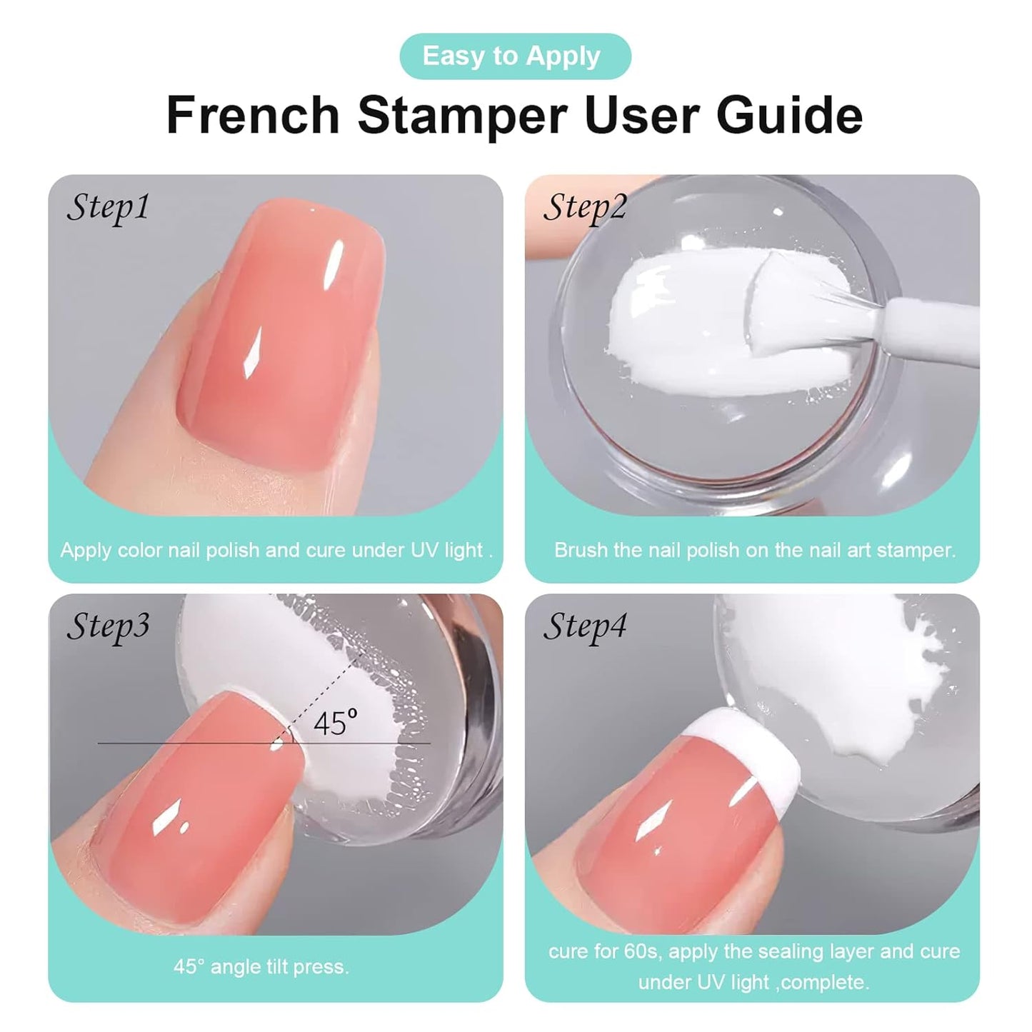 X&D Nail Art Stamper Clear Jelly Nail Art Stamping Transparent Silicone Rubber Nail Polish Stamper with Acrylic Scraper, Spare heads, Stainless Steel Plate Kit for French Tips and Transfer Images B