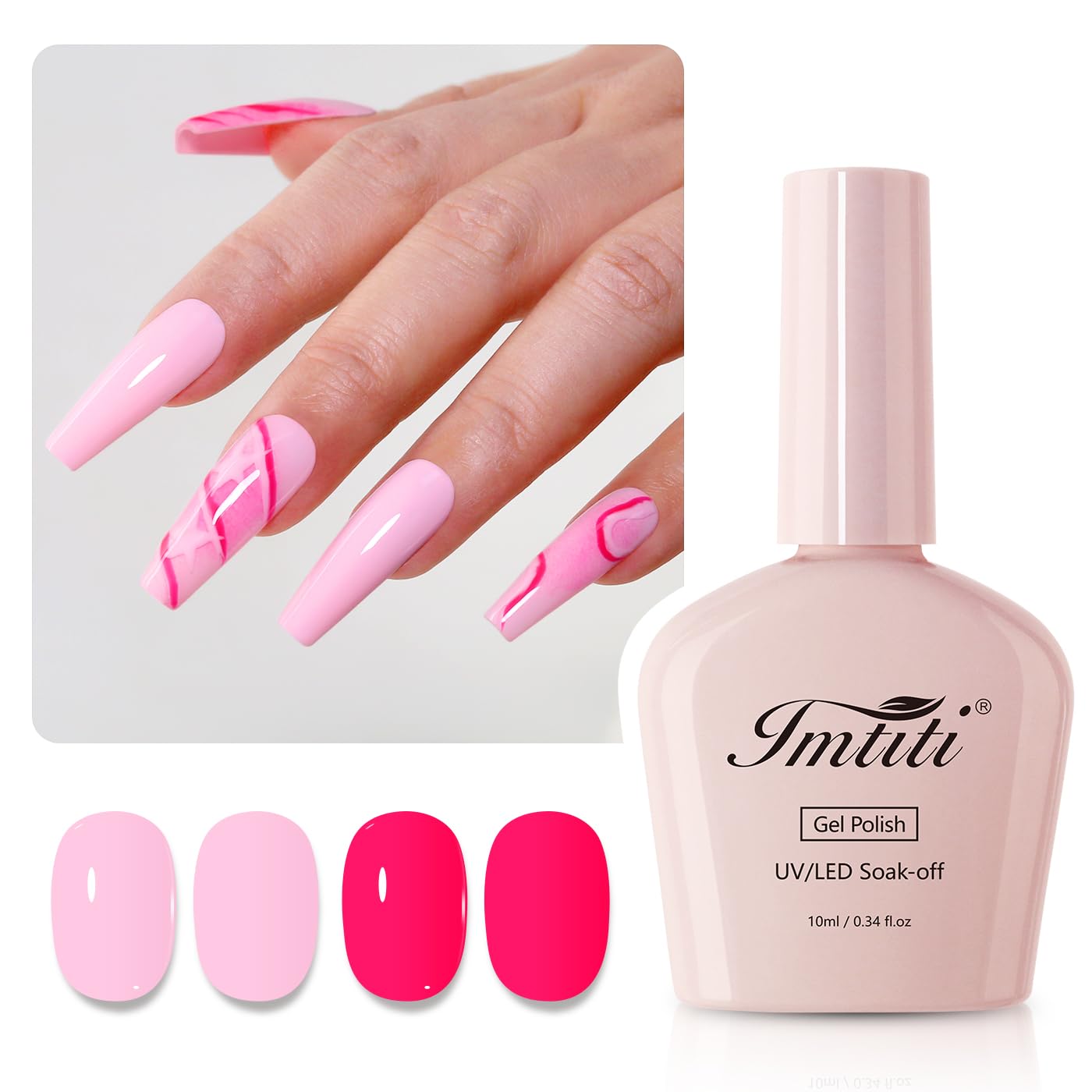 Imtiti Gel Nail Polish Kit, 2 Pcs 10ml Hot Pink & Macaron Pink Colors Gel Polish Soak Off UV LED Spring Summer Pink Gel Polish Nail Art Manicure Salon DIY Design Gel Nail Kit