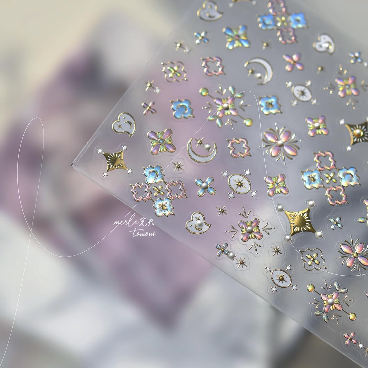 Gold Nail Art Stickers Floral Nail Decals Star Moon Nail Stickers 5D Embossed with Design Self Adhesive Nails Charms for Women Girls Kid Manicure DIY Decoration Accessories