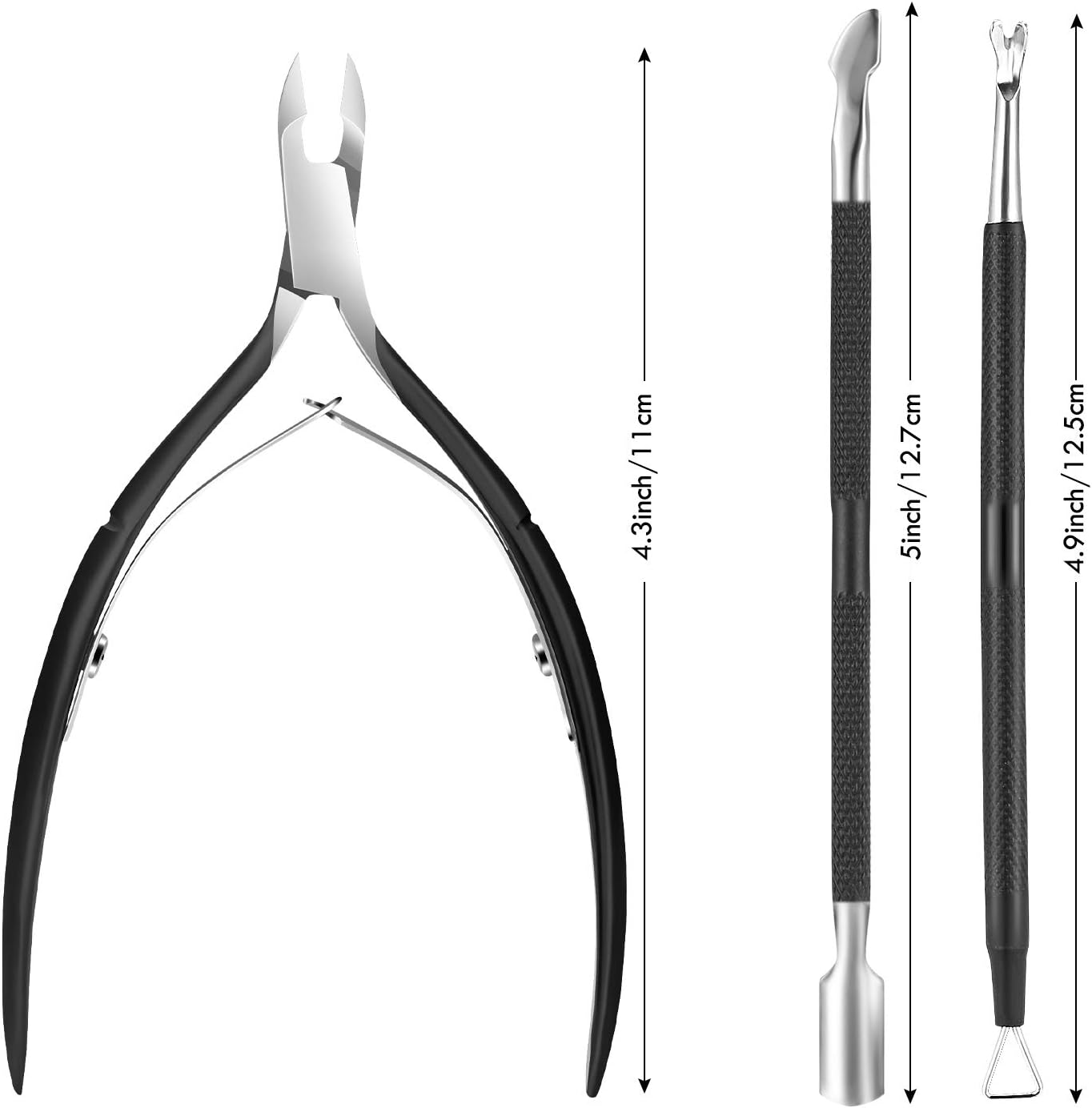 Cuticle Trimmer Cuticle Remover with Cuticle Pusher, XUNXMAS Professional Stainless Steel Durable Pedicure Manicure Tools Cutter Nipper Scissor Clipper for Fingernails and Toenails Dead Skin Black
