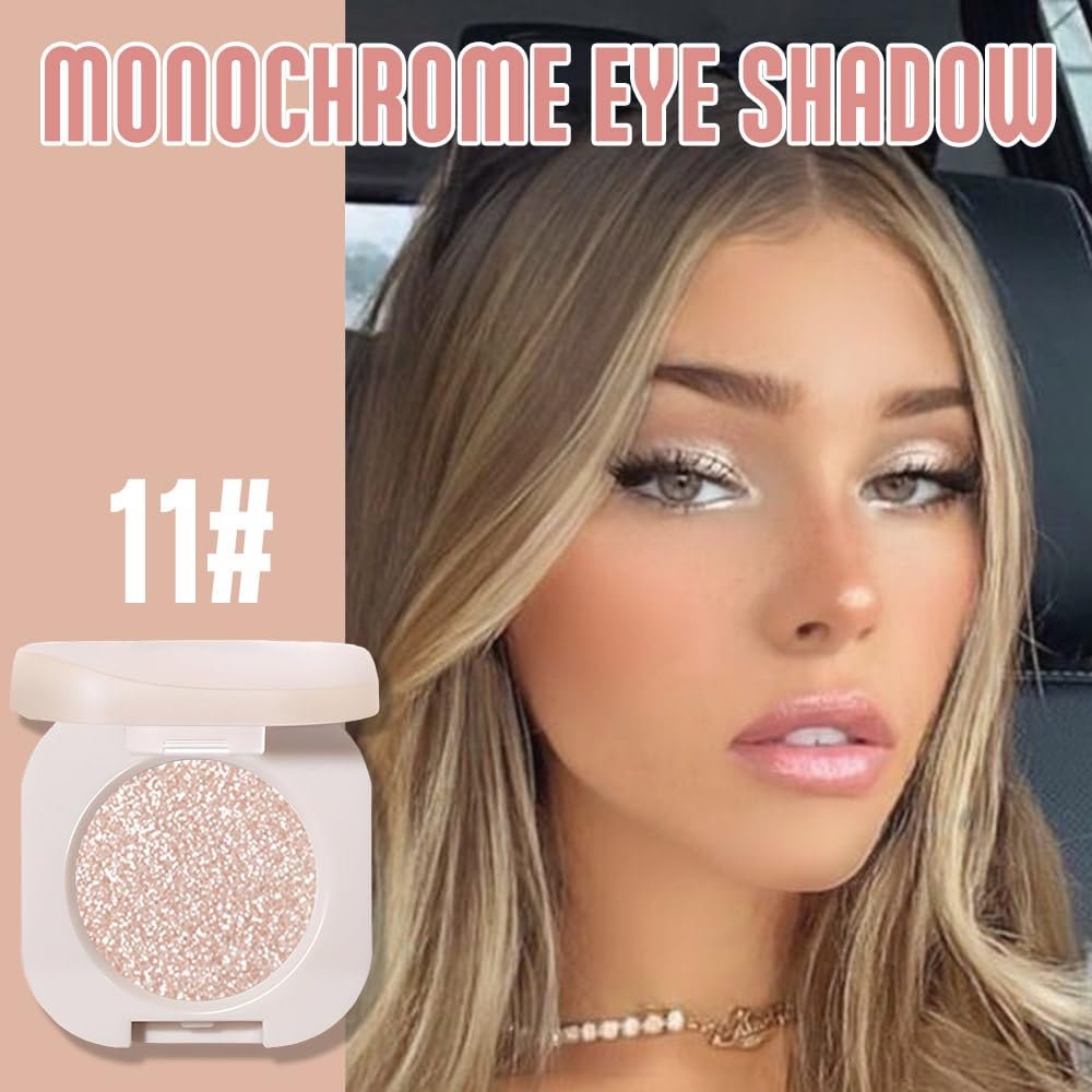 Pear White Shimmer Single Eyeshadow, Natural Warm Champagne Gold Glitter Eyeshadow Palette Makeup, Highly Pigmented Long Lasting Shimmer Shiny Pressed Powder for Women, Vegan & Cruelty-free 11