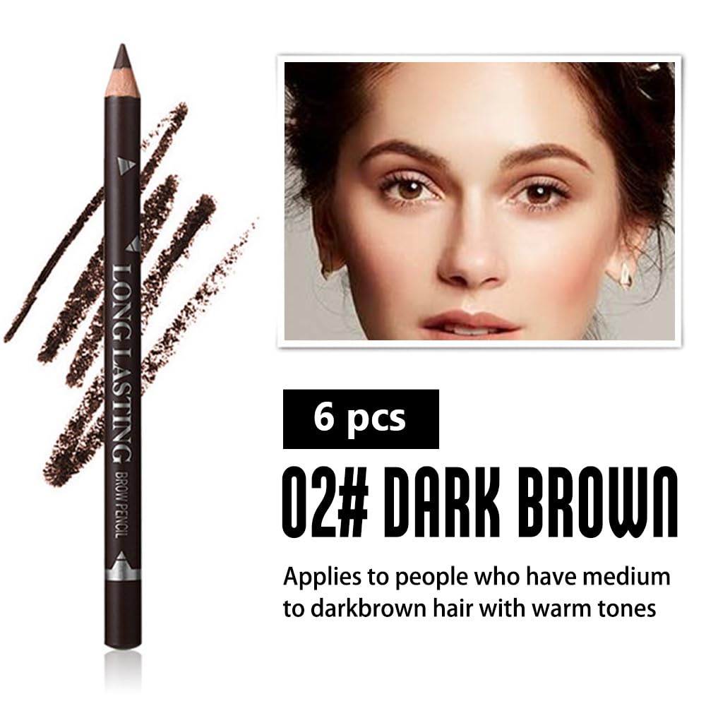 6Pcs Eyebrow Pencils for Women, Wooden Hard-Core Dark Brown Eyebrow and Eyeliner Pencil, Long Lasting Waterproof and Sweat-Proof, Beginner Makeup Brow Pencil,Create a Natural Eye Brow Makeup