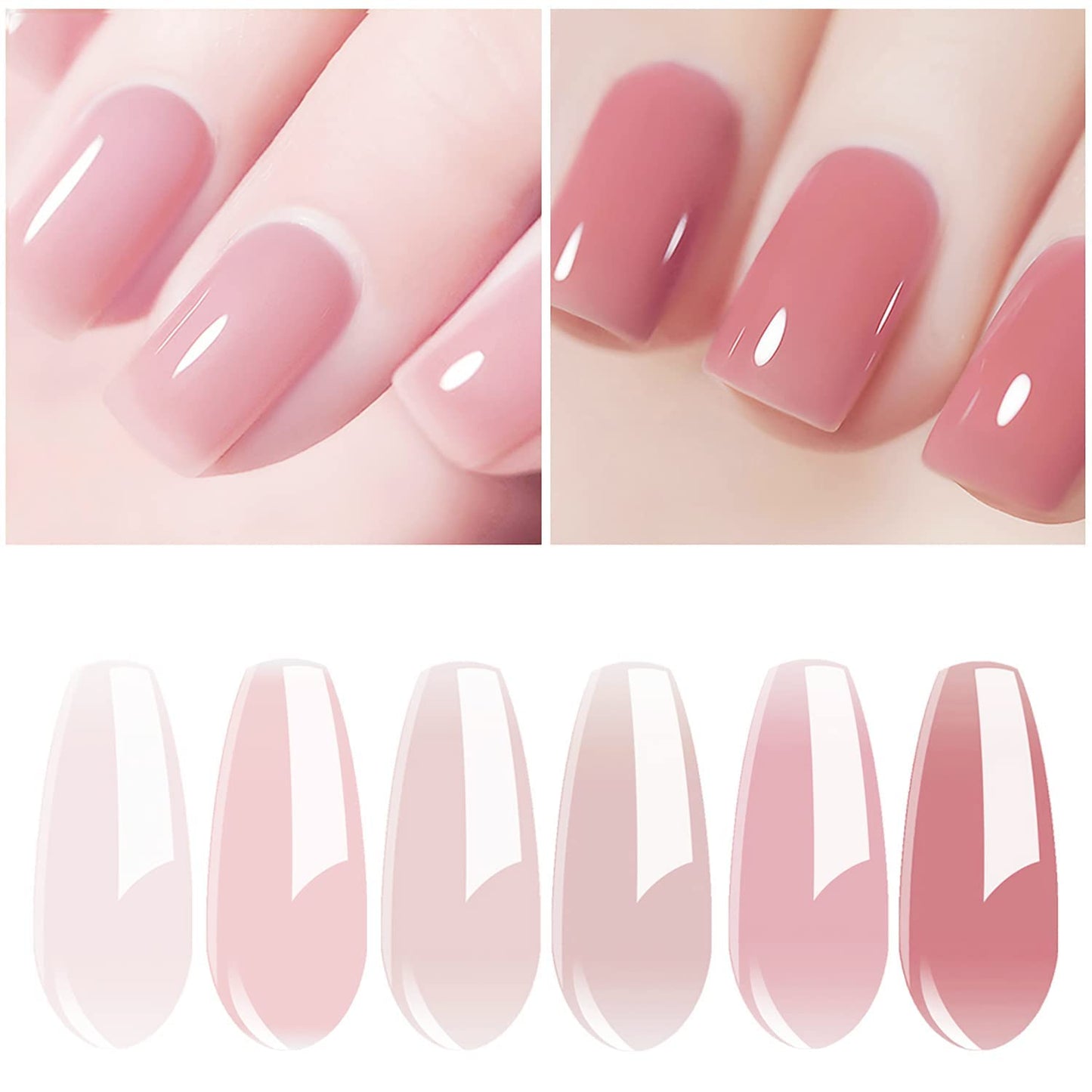 Vishine Gel Nail Polish Kit UV Light, 36W UV LED Nail Dryer Lamp, 6 Sheer Milky Pink Jelly Transparent Colors Base Top Coat Professional All-in-One Nail Art Manicure Tools