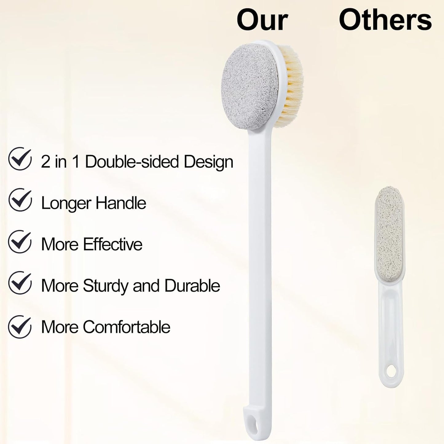 Pumice Stone for Feet with Long Handle (Double-Faced Straight White Handle, Count, 2.00)