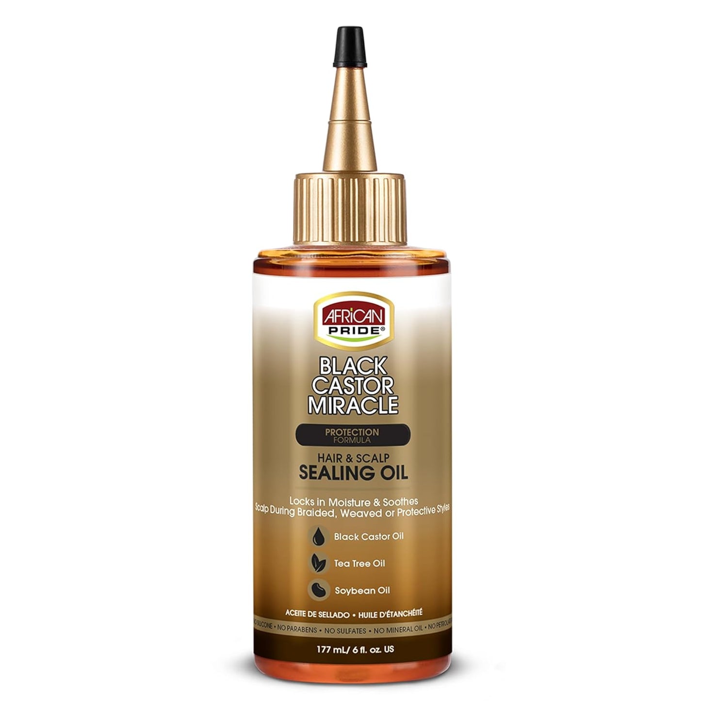 African Pride Black Castor Miracle Hair & Scalp Sealing Oil – Hair Oil with Black Castor, Tea Tree & Soybean Oil for Moisture Lock, Scalp Relief & Growth Support | 6oz