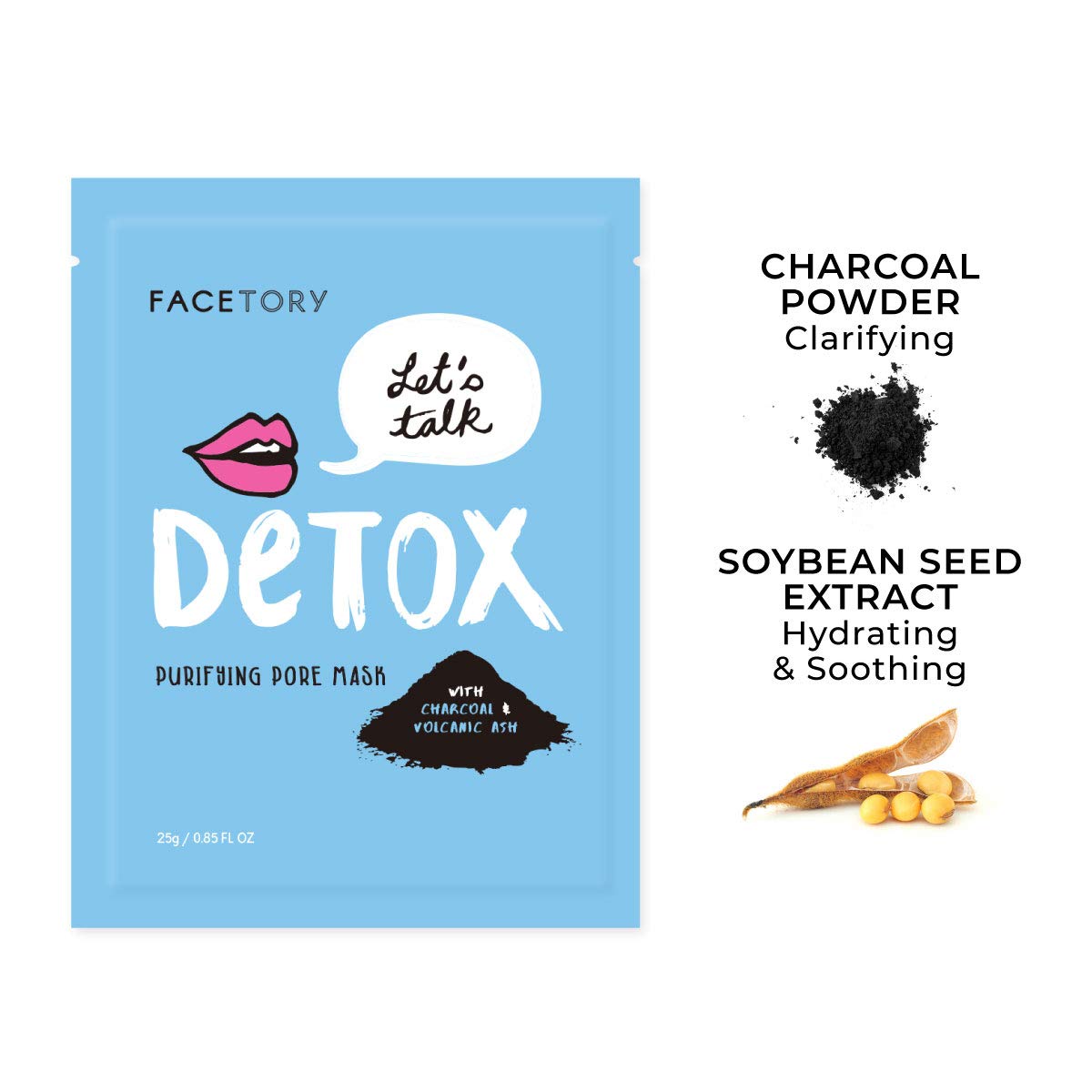 FACETORY K Beauty Face Mask Skin Care - LET'S TALK DETOX PURIFYING Sheet Mask with Charcoal & Volcanic Ash | Pore Refining Charcoal Face Mask (10 Pack)