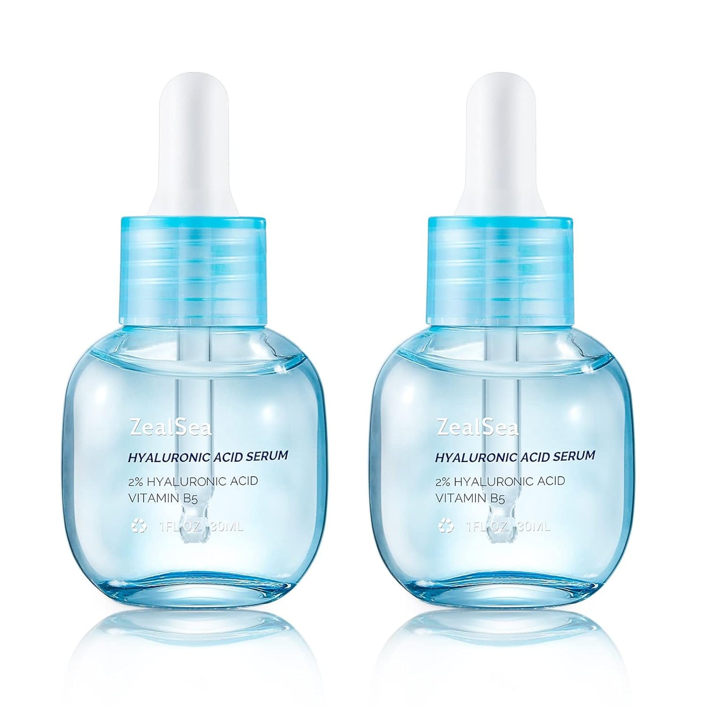 ZealSea Hyaluronic Acid Serum for Face, Hydrating Microneedling Serum, EWG Certified for Sensitive Skin, Vegan Fragrance Free Non-Comedogenic Absorb Quickly, Pure Hyaluronic Acid Anti-Aging 1 Oz*2