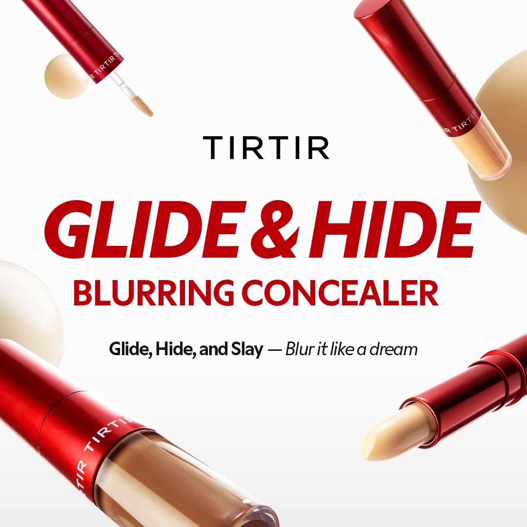 TIRTIR Glide&Hide Blurring Concealer - Creamy texture, Conceals dark circles and wrinkles, Dual formula (liquid tip & balm stick), Long-lasting wear, Korean Makeup, #7.5W, 0.28 Oz