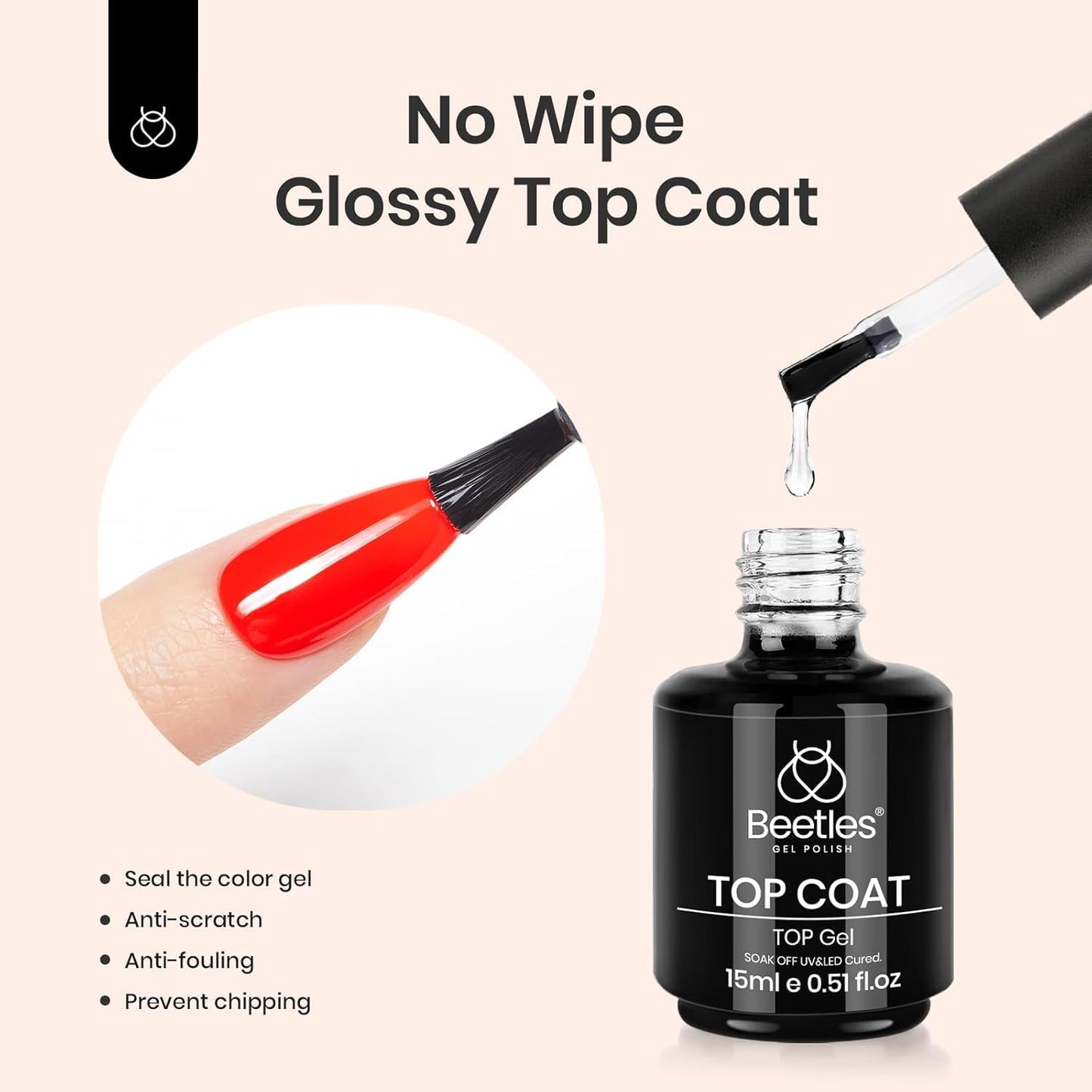 Beetles Matte Gel Top Coat No Wipe Top Coat Gel Nail Polish & Base Coat Set, 3Pcs 15ml Nail Polish Long Lasting Basic Combination, Soak Off LED Nail Lamp Art DIY Design Gifts for Women Her