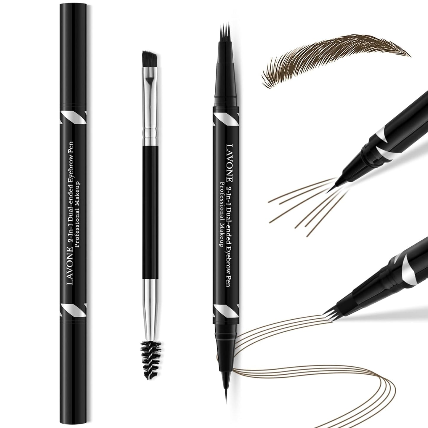 LAVONE Eyebrow Pen,2-IN-1 Dual-ended Waterproof Eyebrow Pencil,with 4 Tip Microblading Eyebrow Pen and Ultra-Precise Brow Pencil,Dual-ended Eyebrow Brush,Eyebrows Makeup for Natural Looking-Ash Brown
