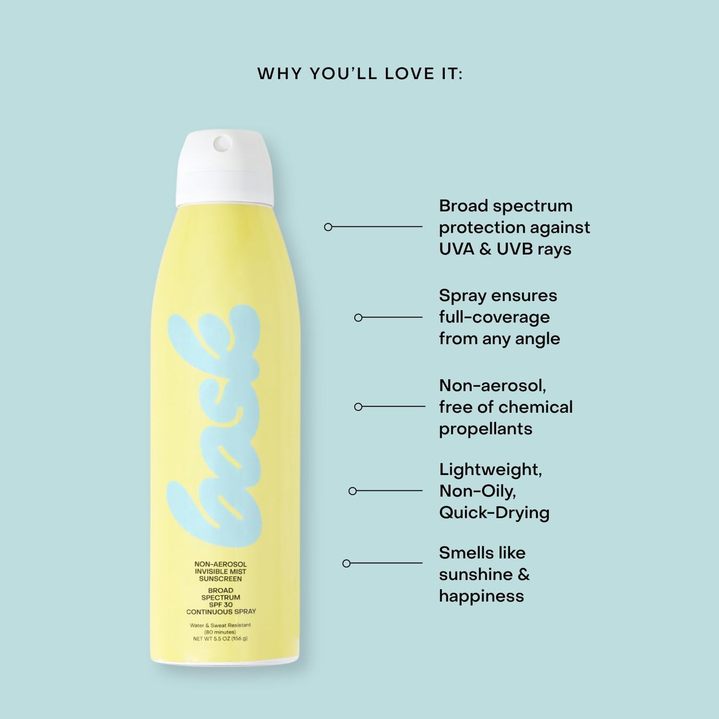 Bask Suncare SPF 30 Sunscreen Spray - Non-Aerosol, Broad Spectrum UVA/UVB Protection, Dermatologist Recommended, Moisturizing, Lightweight & Fast-Absorbing, 5.5 oz