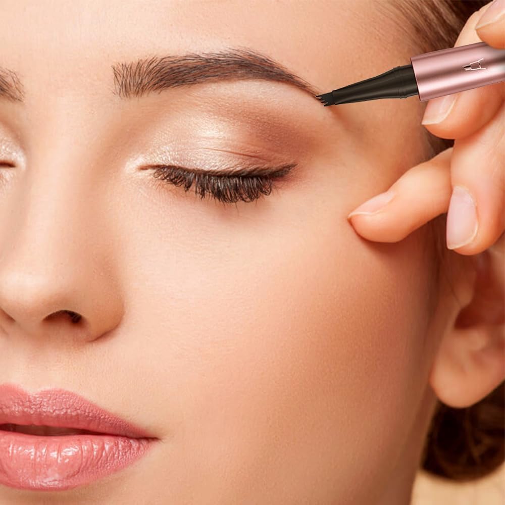 Microblading Eyebrow Pen, New 3D Microblading Eyebrow Pencil, Waterproof Eye Brow Pen with 4 Tip, Natural Magic Eyebrow Makeup Fine Stroke Contouring Pencil Long-Lasting Stay on All Day (Black)