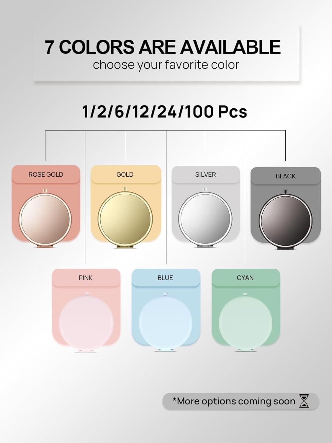 Compact Mirror Bulk, Set of 2 Double-Sided 1X/2X Magnifying Purse Pocket Makeup Mirrors(Round, Silver)