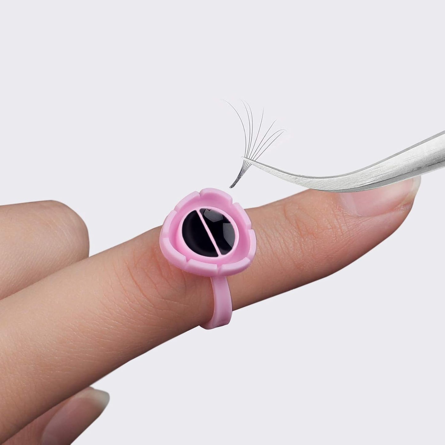Fenshine 100 PCS Lash Glue Holder Glue Ring Cups Lash Extension Volume Lashes Quick Blossom Cups for Eyelash Extension Supply, 2 Methods of Use (Pink)