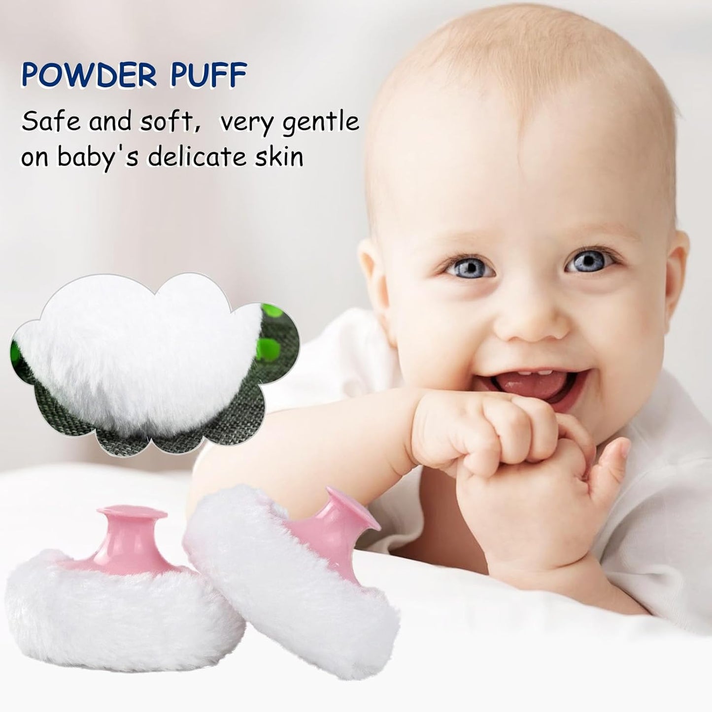 Body Powder Puff and Container for Dusting Powder, Women Powder Puff and Powder Case for Bath and Travel (Pink Bubble)