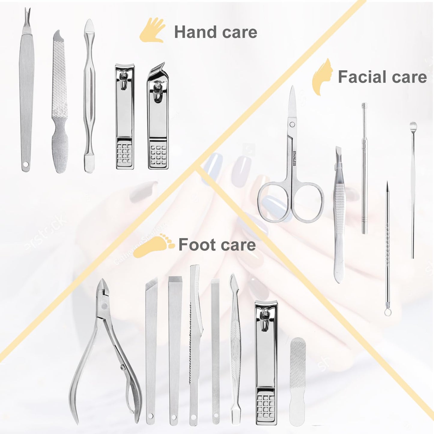 Yougai Nail Clippers set for Men and Womens Gift Manicure Set 18 Pieces Stainless Steel Manicure Kit,Nail Care Tools with Luxurious Travel Case
