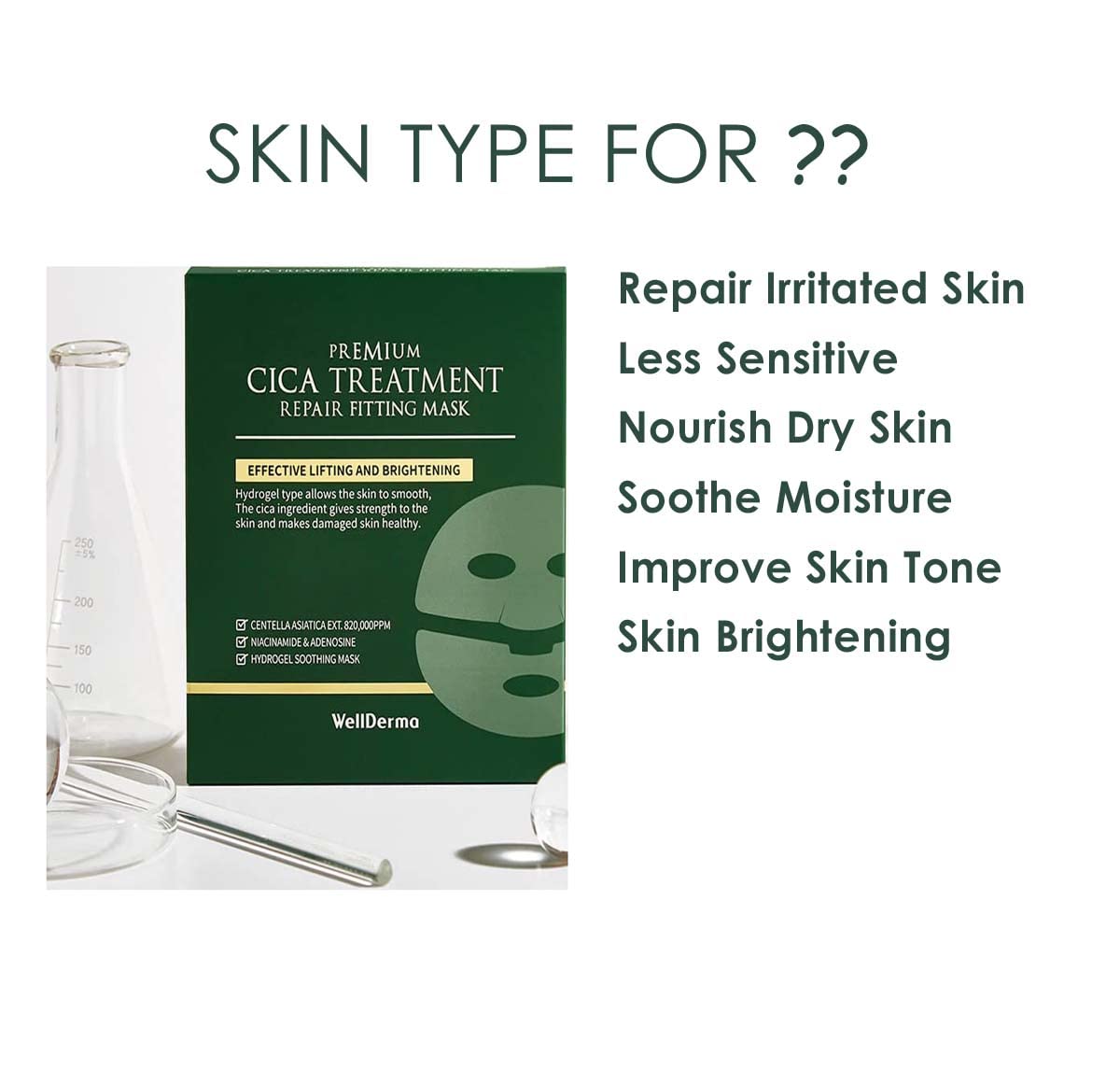 WELLDERMA Premium Cica Treatment Hydrogel Fitting Mask, 25g x 4 Sheets – Soothing & Hydrating Hydrogel Sheet Mask with Centella Leaf Water, Niacinamide & Hyaluronic Acid