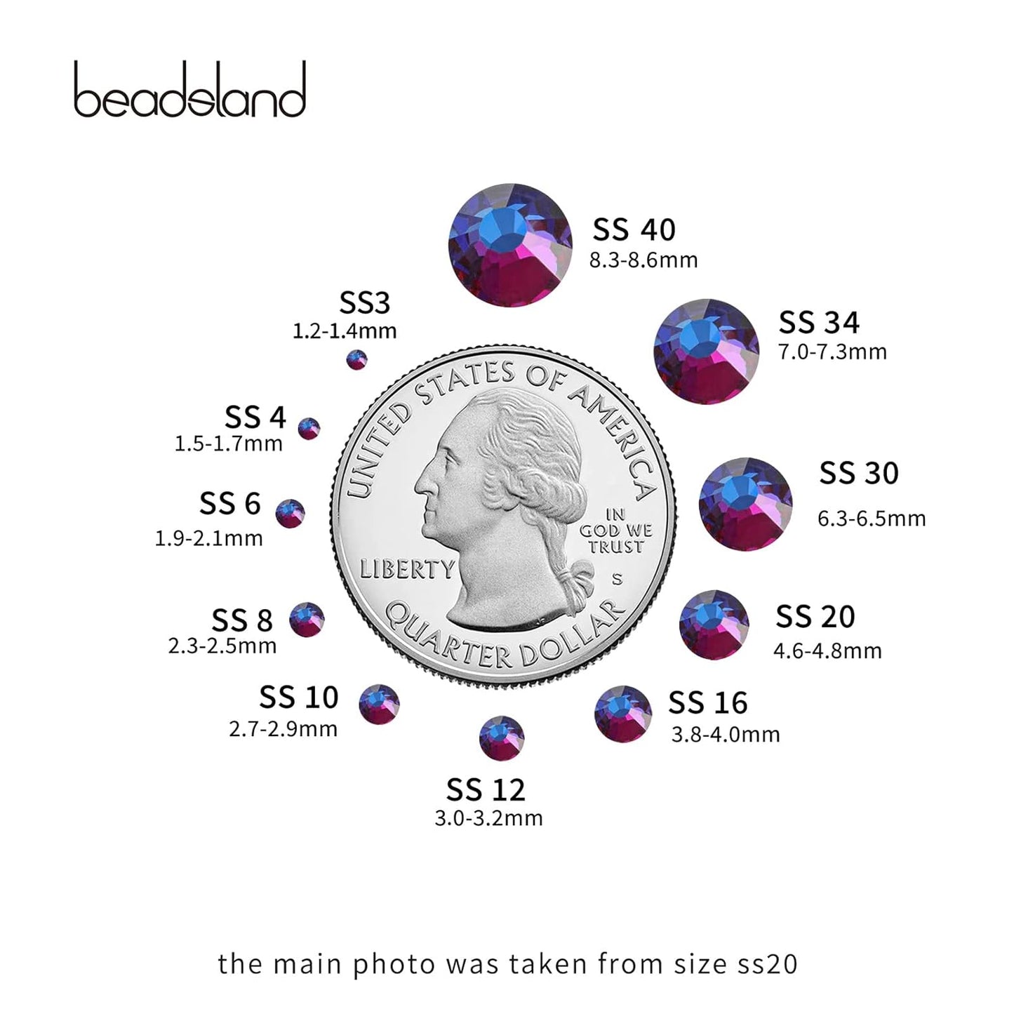 Beadsland 2880pcs Flat Back Crystal Rhinestones Round Gems for Nail Art and Craft Glue Fix,Blue Volcano,SS4,1.5-1.7mm