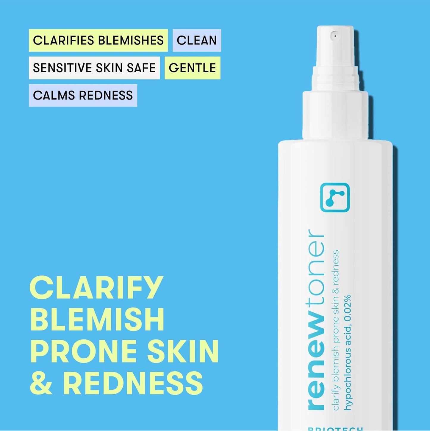 BRIOTECH Renew Toner, Hypochlorous Acid Spray, Minimize Appearance of Blemishes, Soothing Facial Mist for Sensitive Skin, Calm Redness & Bumps, Vegan, 4 fl oz (2 Pack)