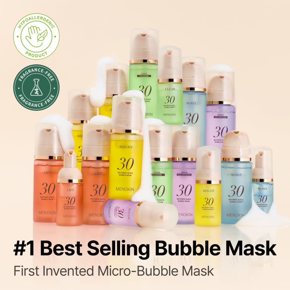 MENOKIN 30 Seconds Quick Bubble Mask [BRIGHT] - [Vitamin C] [Glutathione & Niacinamide] in Micro-bubbles for Dark Spots, Uneven Skin Tone, Korean Skin Care Essential, 70 Uses, 3.21 fl.oz