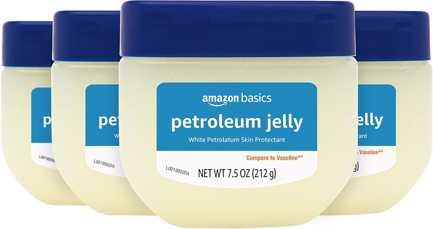 Amazon Basics Petroleum Jelly White Petrolatum Skin Protectant, Unscented, 7.5 oz, 4-Pack, (Previously Solimo)