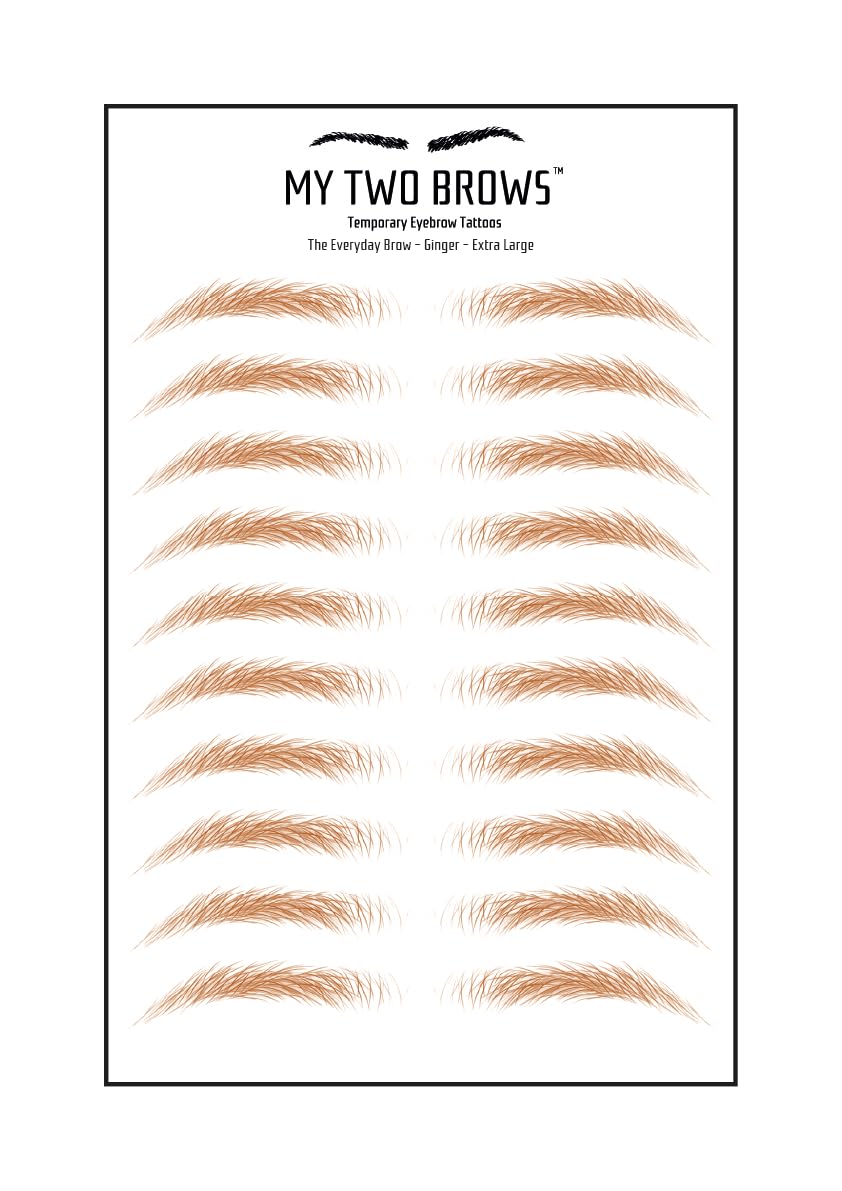 (10 pairs) Ginger Temporary Eyebrow Tattoo - Extra Large Size - Waterproof & Smudgeproof - Everyday Brow Style Eyebrow Stickers - Sheet Lasts up to 30 Days - Won't Work on Existing Brows
