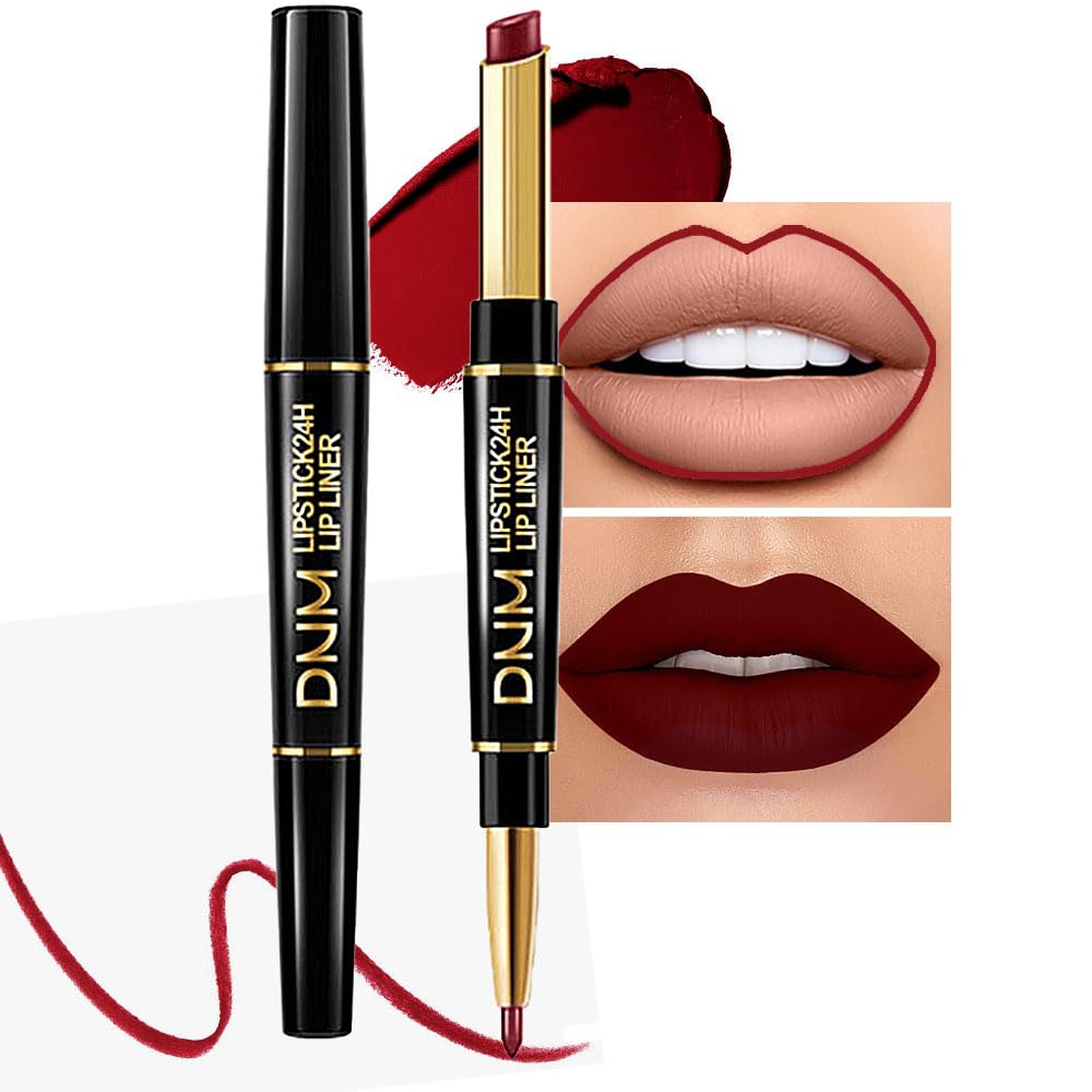 Kaely 2-in-1 Dark Wine Red Lip Liner & Lipstick Set Kit for Women, Matte Lips Kit with Lip Liner Lip Stains Long Lasting Waterproof 24 Hour Lipstick and Lip Liners Combo Lipliners Pencil Set 09