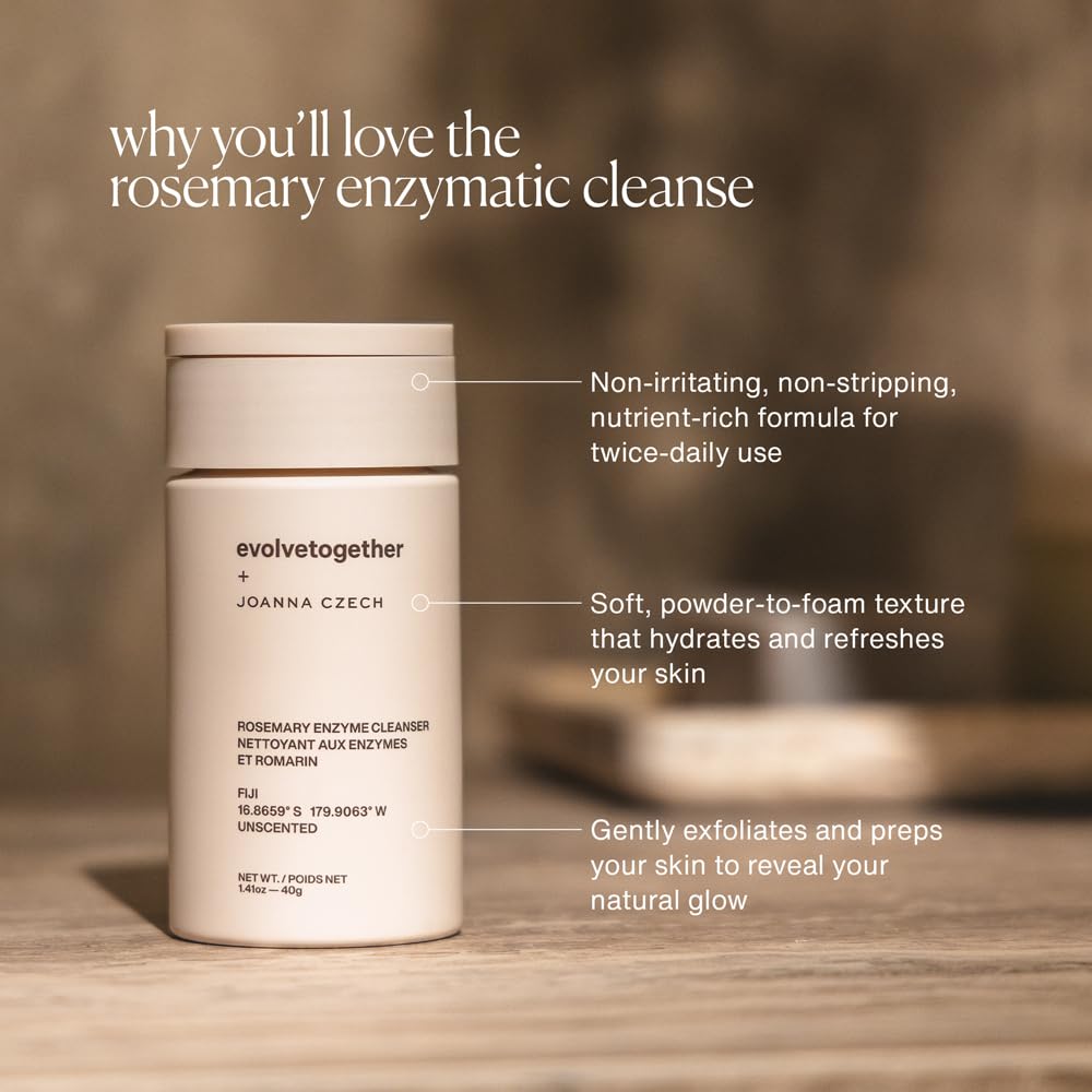evolvetogether x Joanna Czech Rosemary Enzyme Twice-Daily Face Cleanser for Women & Men | Hydrating, Gentle Enzymatic Formula For All Skin Types | Vegan, Toxin-Free | Made in USA (Fiji, 1.41 Oz)