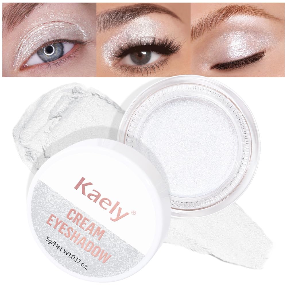 evpct Single Cream Eye Shadow Palette Pot Makeup for Older Women, Pearl White Sparkle Shimmer Glitter Metallic Monochrome Cream to Powder Eyeshadow Palette Eye Brightener, High Pigment Waterproof
