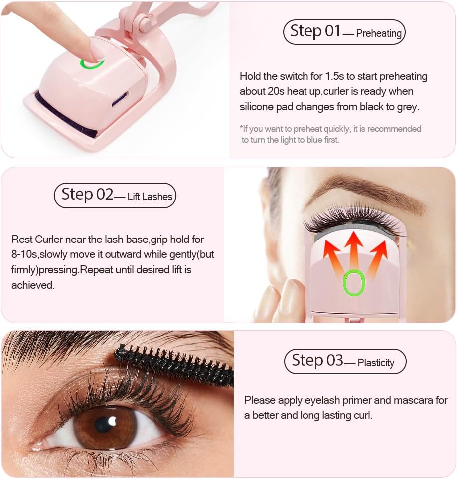 Heated Eyelash Curler with USB,Fast Heat up & 24H Long-Lasting,Rechargeable Electric Lash Curlers,Temperature Control,Safe Anti-Burn Quick Natural Curling Eye Lashes,Blue