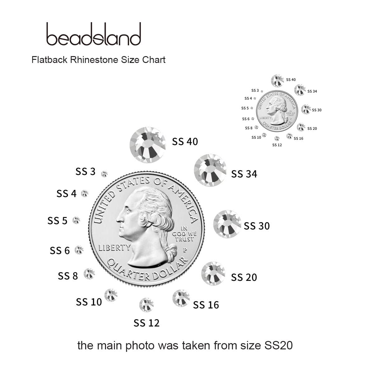 Beadsland Flat Back Crystal Rhinestones Round Gems for Nail Art and Craft Glue Fix, Crystal (3.8-4.0mm) SS16/1440pcs