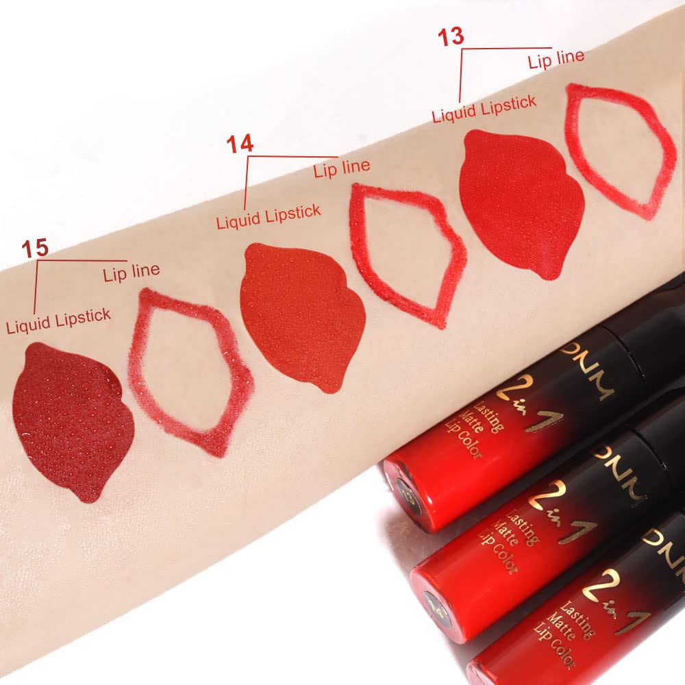 evpct 3Pcs Ruby Bright Dark Red Lip Stain Paint Matte Lip Liner and Liquid Lipstick Set for Women Long Lasting, labiales mate larga duracion listip 24 hours a prueba de agua mate 24 horas originales