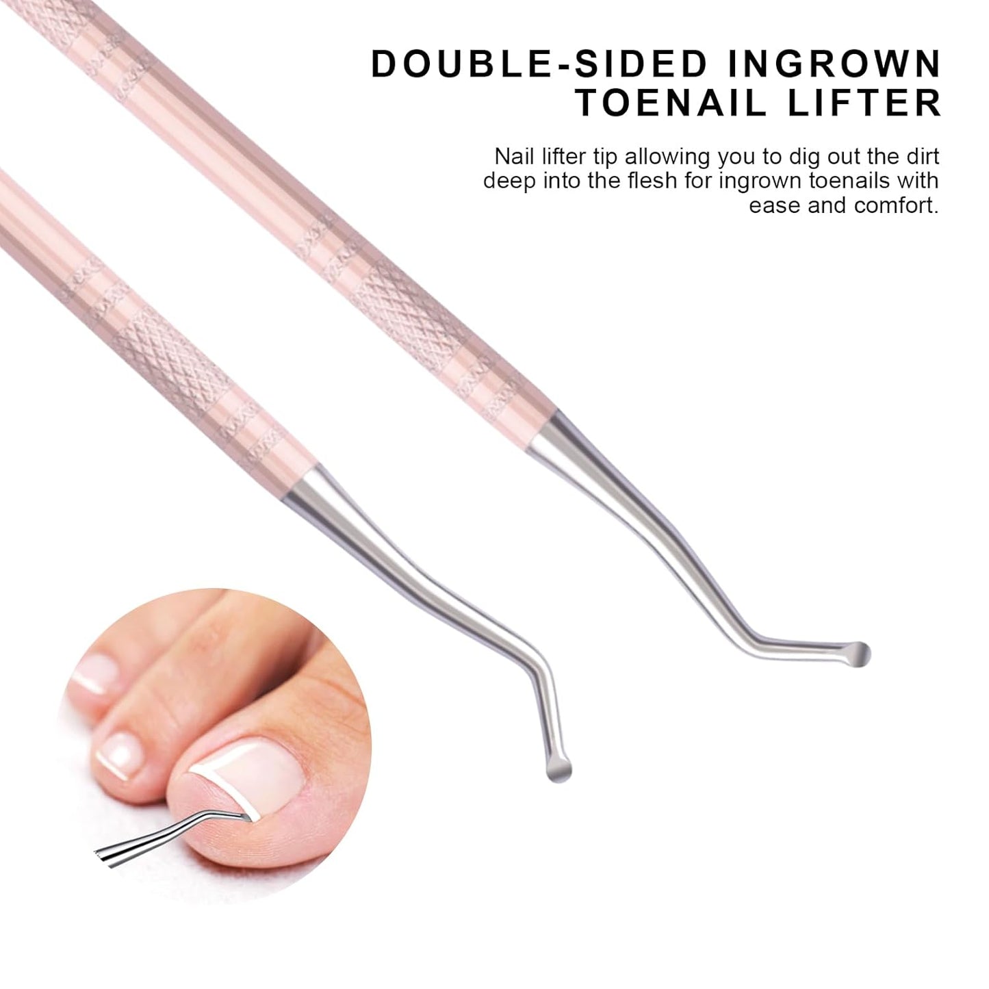 Teenitor Pedicure Tools for Feet, Toenail File and Lifters, Ingrown Toenail Removal Kit Pain Relief (Pink)