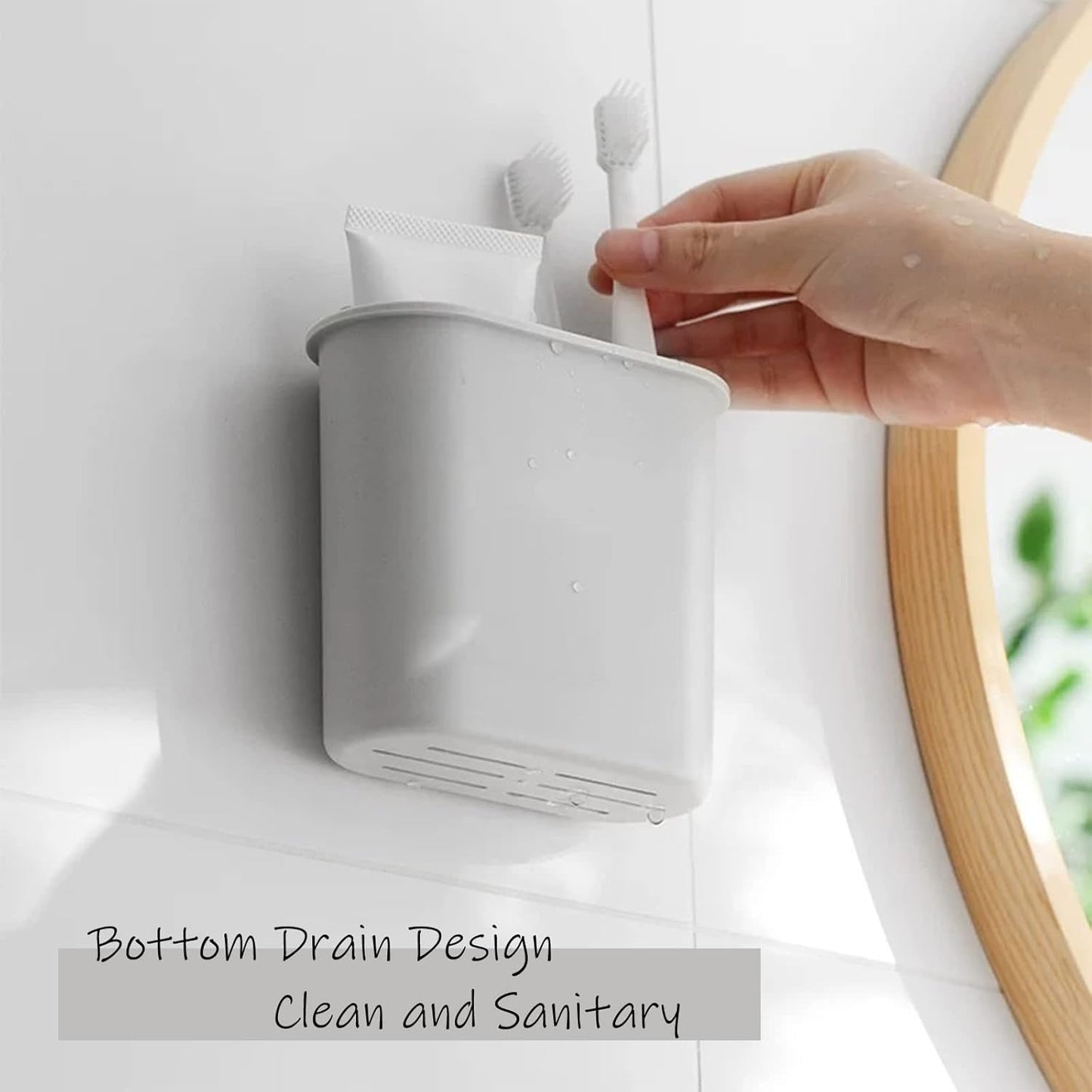 2 Packs Toothbrush Holders Wall Mounted, Self Adhesive Tooth Brush Holder for Bathroom Electric Toothbrush Toothpaste Razor Bathroom Accessories(Grey