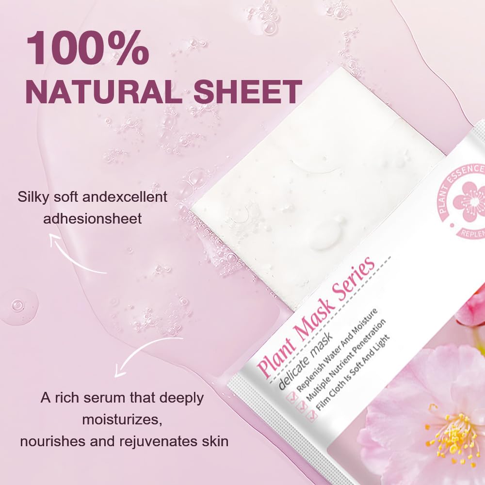 8 Pack Cherry Blossom Face Mask,Pink Face Masks Spa Day kit Supplies for Teens Girls Women,Sheet Facial Mask Skincare for Kids Gifts Set,Hydrate Nourish Soothe for All Skin Types,Spa Party Favors